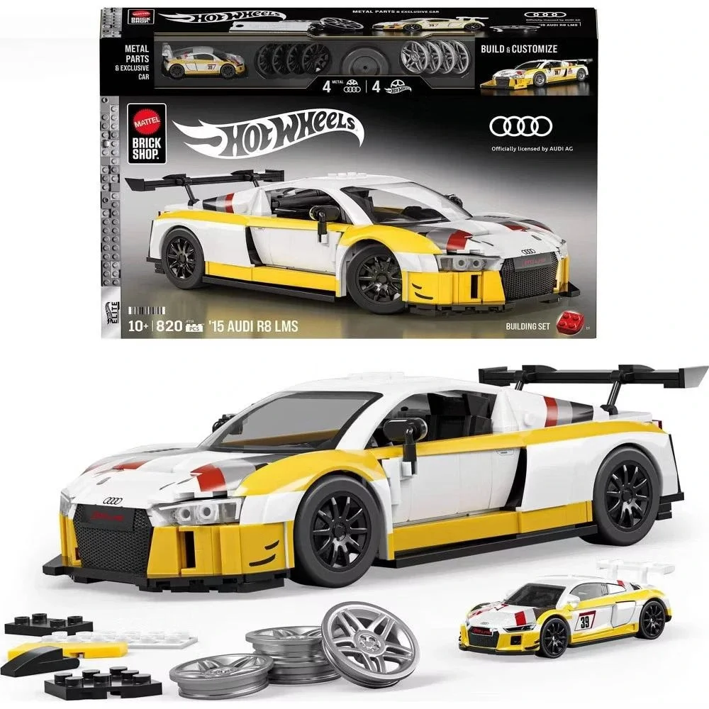 New! Mattel Brick Shop Hot Wheels '15 Audi R8 LMS Building Kit Collectors JFT18